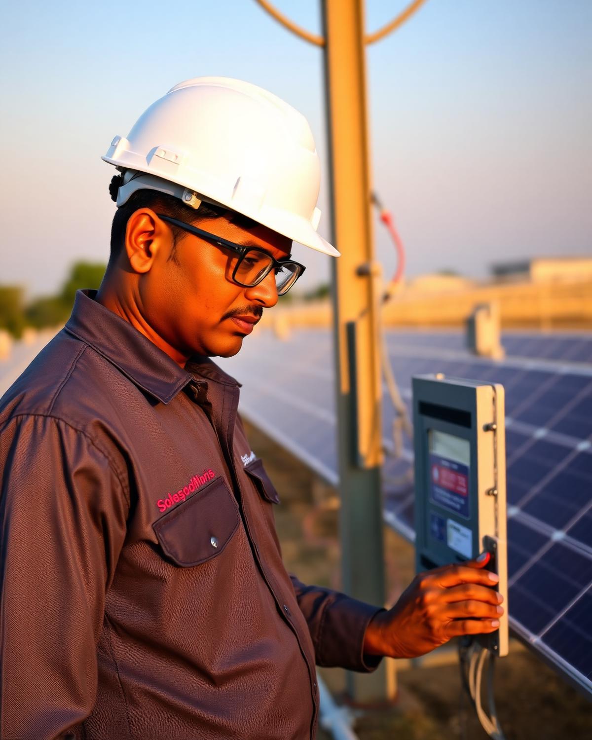 Engineer inspecting solar control box